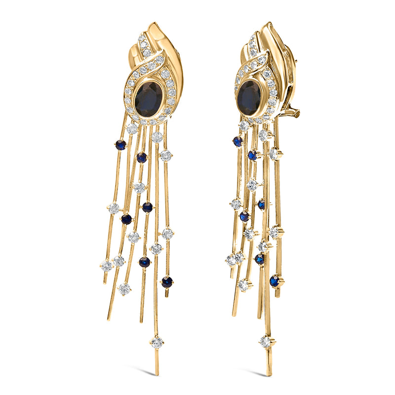 Bids.com 14K Yellow Gold 1.0 Cttw Diamond and Blue Sapphire Chandelier Earrings Earrings White Smoke Yellow.Gold / 1