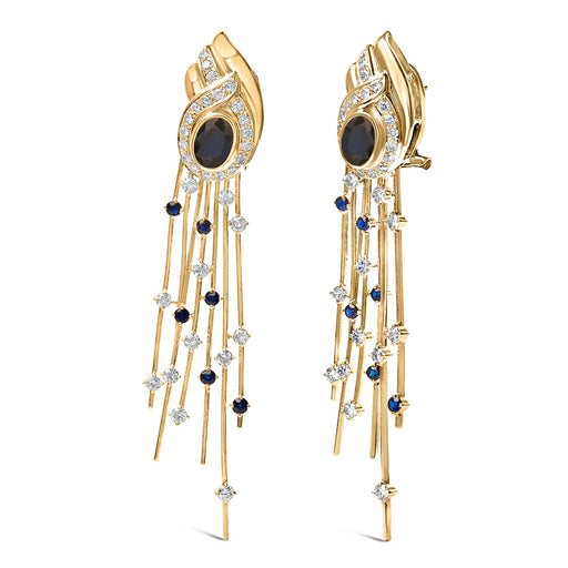 Bids.com 14K Yellow Gold 1.0 Cttw Diamond and Blue Sapphire Chandelier Earrings Earrings White Smoke Yellow.Gold / 1