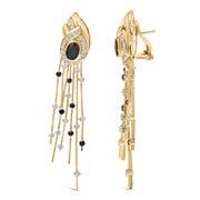 Bids.com 14K Yellow Gold 1.0 Cttw Diamond and Blue Sapphire Chandelier Earrings Earrings White Smoke Yellow.Gold / 1