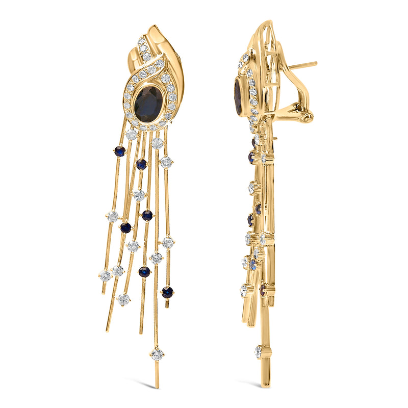 Bids.com 14K Yellow Gold 1.0 Cttw Diamond and Blue Sapphire Chandelier Earrings Earrings White Smoke Yellow.Gold / 1