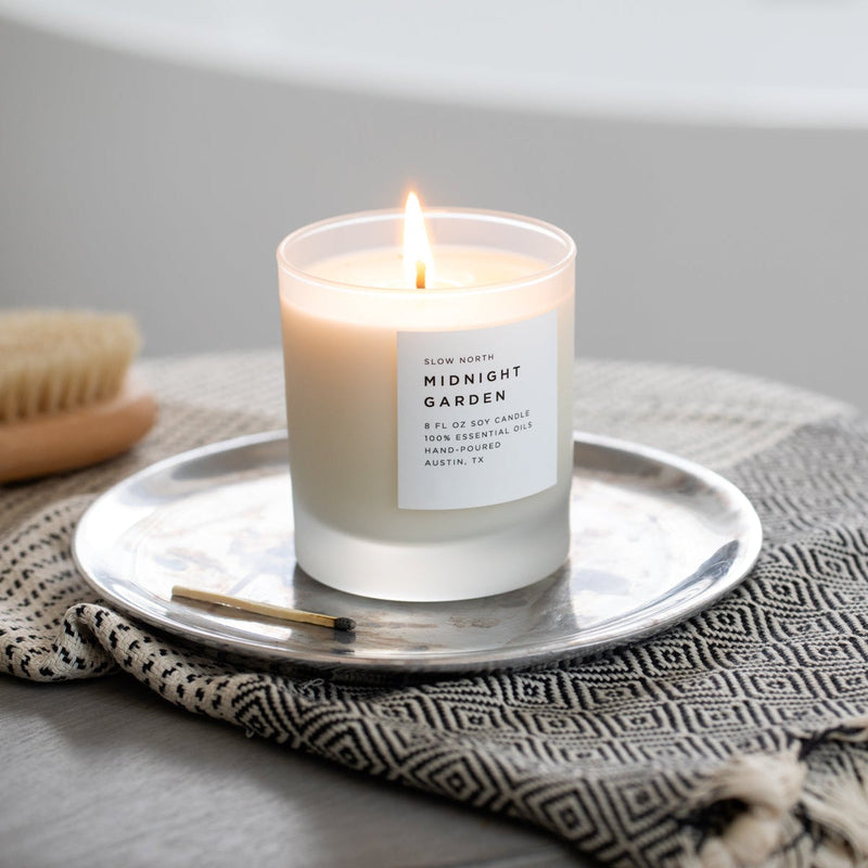 Slow North Midnight Garden - Signature Soy Candle – Lavender, Rosemary & Geranium Frosted Candles Gray