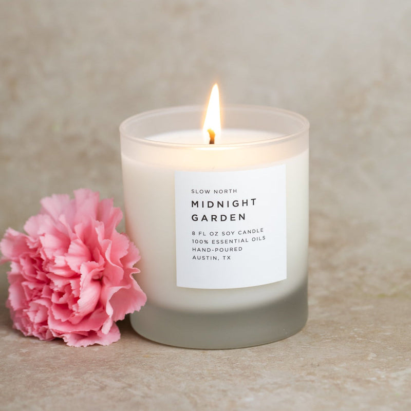Slow North Midnight Garden - Signature Soy Candle – Lavender, Rosemary & Geranium Frosted Candles Dark Gray