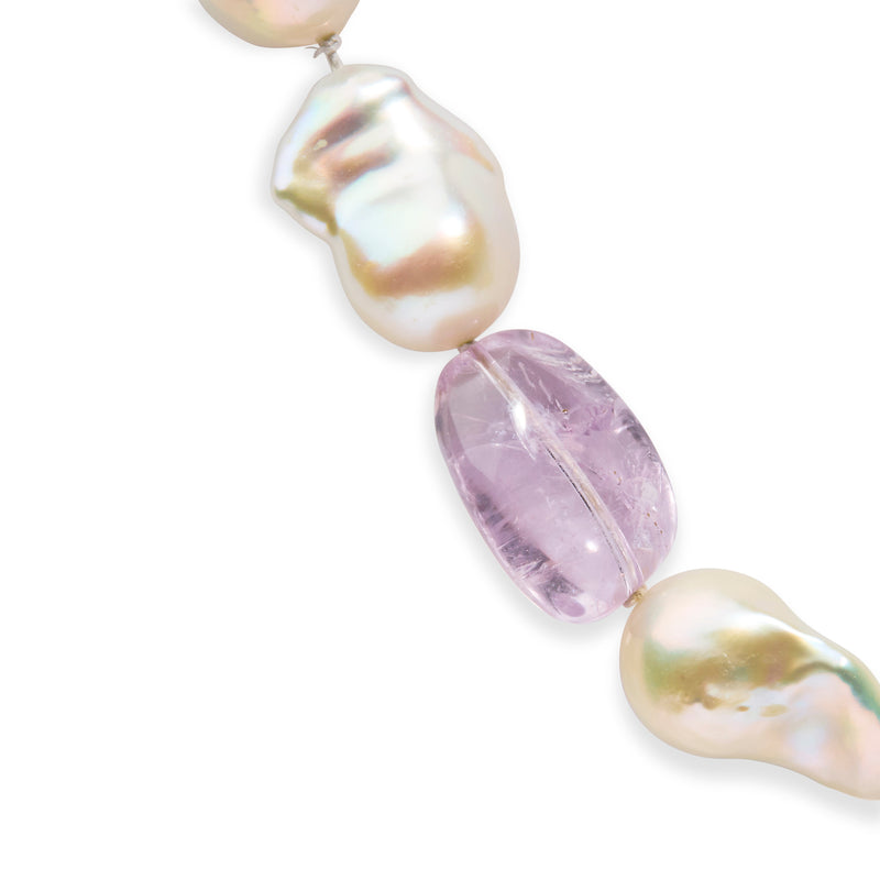 Bids.com 14K Yellow Gold Citrine, Amethyst, and Baroque Pearl Strand Necklace - 18" Inches Necklaces White Smoke Yellow.Gold / 18