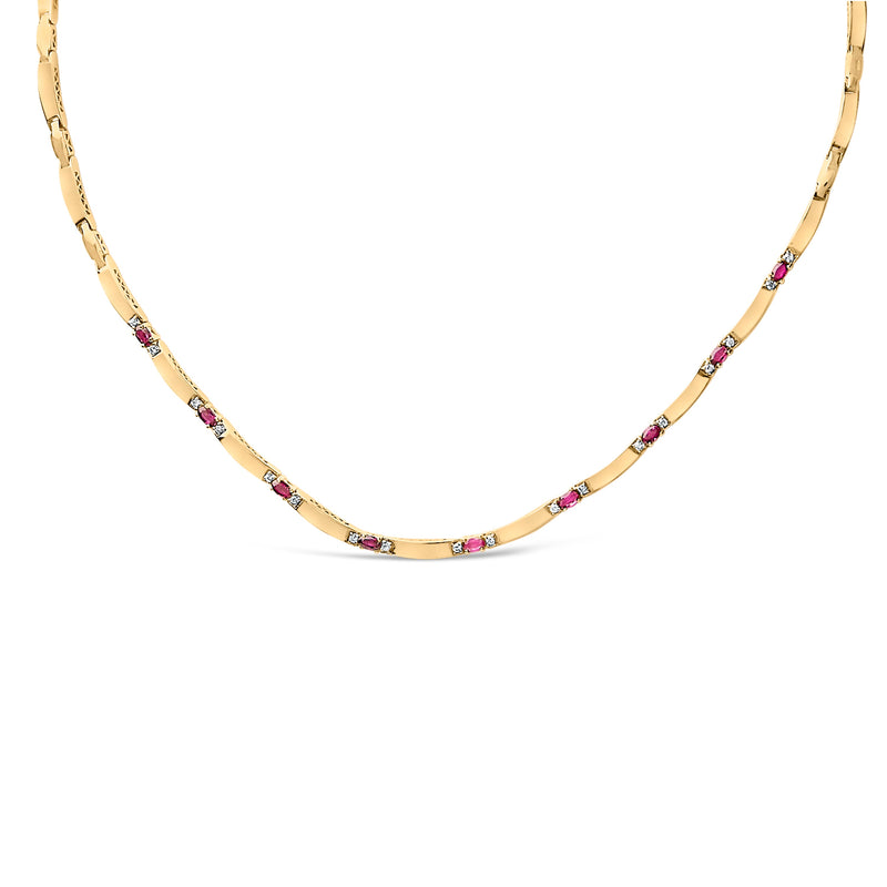 Bids.com 14K Yellow Gold Red Ruby and 3/8 Cttw Diamond Alternating Link Necklace Necklaces White Smoke YellowWhite.Gold / 16