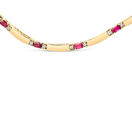 Bids.com 14K Yellow Gold Red Ruby and 3/8 Cttw Diamond Alternating Link Necklace Necklaces White Smoke YellowWhite.Gold / 16