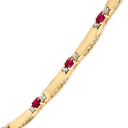 Bids.com 14K Yellow Gold Red Ruby and 3/8 Cttw Diamond Alternating Link Necklace Necklaces White Smoke YellowWhite.Gold / 16