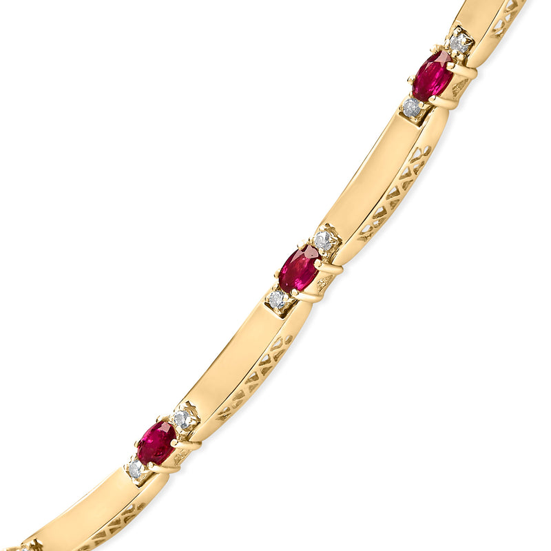 Bids.com 14K Yellow Gold Red Ruby and 3/8 Cttw Diamond Alternating Link Necklace Necklaces White Smoke YellowWhite.Gold / 16