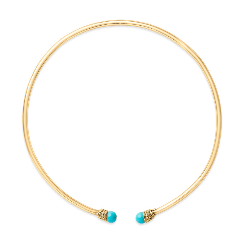 Bids.com 18K Yellow Gold Sculpted Collar Necklace with Turquoise Cabochon Ends Necklaces White Smoke Yellow.Gold / 16
