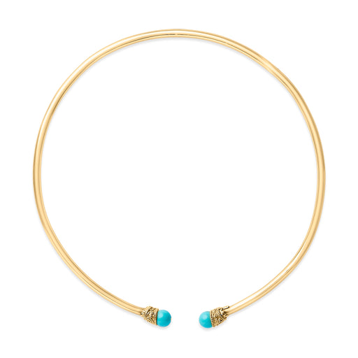 Bids.com 18K Yellow Gold Sculpted Collar Necklace with Turquoise Cabochon Ends Necklaces White Smoke Yellow.Gold / 16