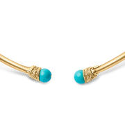 Bids.com 18K Yellow Gold Sculpted Collar Necklace with Turquoise Cabochon Ends Necklaces White Smoke Yellow.Gold / 16