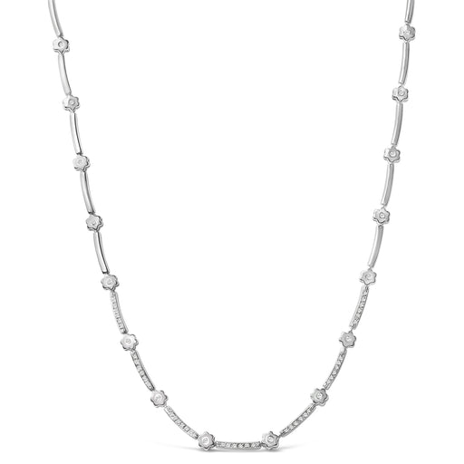 Bids.com 14K White Gold 1.0 Cttw Diamond Flower and Bar Station Necklace Necklaces White Smoke White.Gold / 17