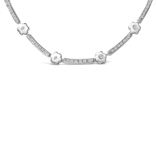 Bids.com 14K White Gold 1.0 Cttw Diamond Flower and Bar Station Necklace Necklaces White Smoke White.Gold / 17
