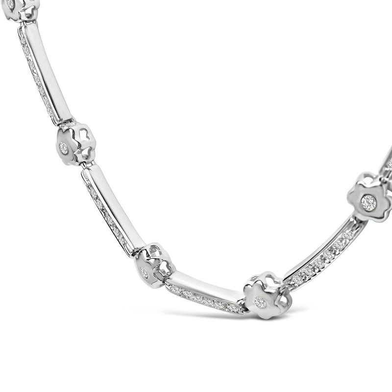 Bids.com 14K White Gold 1.0 Cttw Diamond Flower and Bar Station Necklace Necklaces White Smoke White.Gold / 17