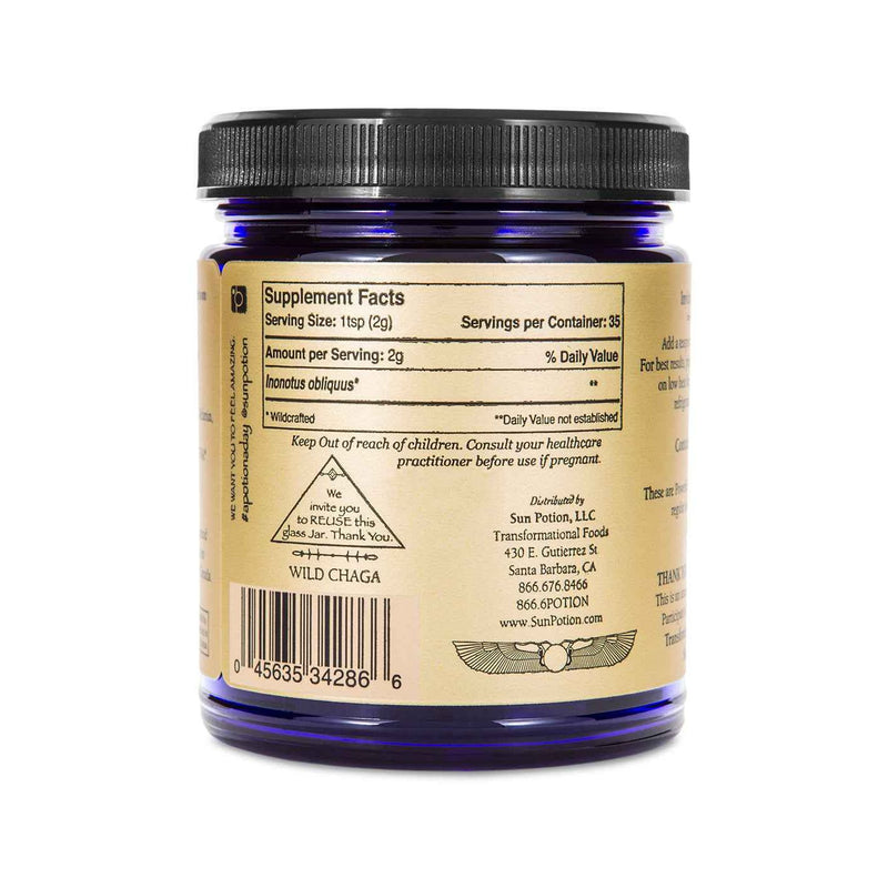Sun Potion Chaga Mushroom Powder (Wildcrafted) Adaptogen Wheat 70g Jar