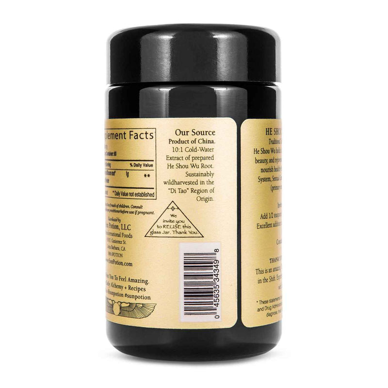 Sun Potion He Shou Wu (Wildcrafted) Adaptogen Dark Slate Gray 80g Jar