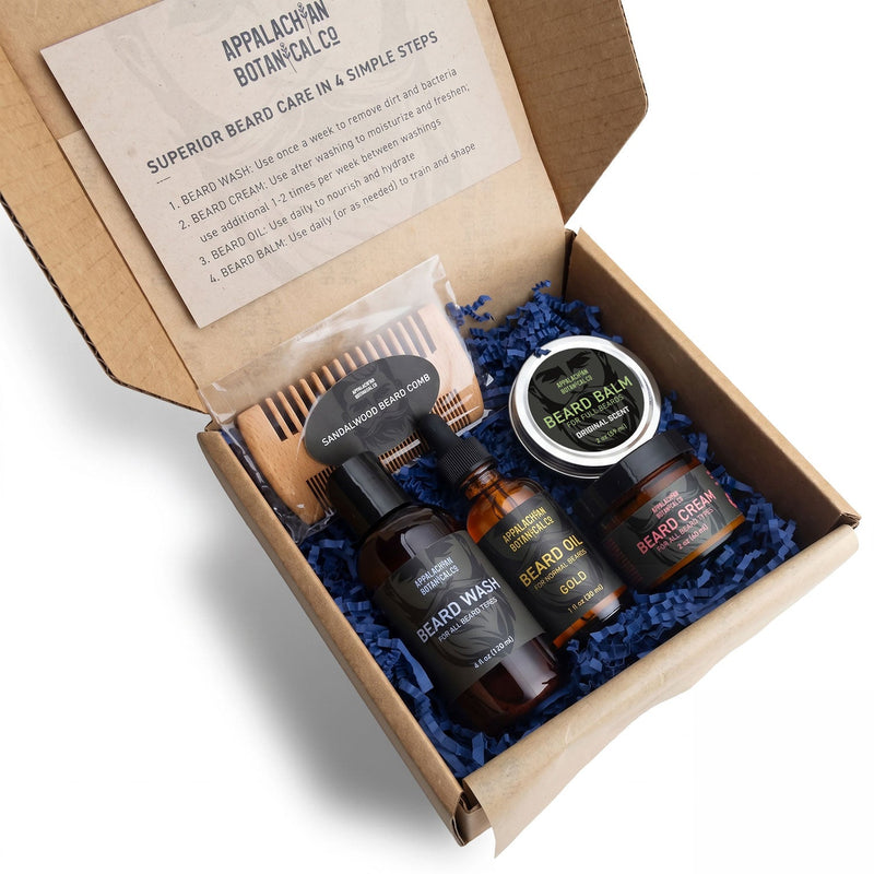 Appalachian Botanical Co. Complete Beard Care Kit Shaving & Grooming Gift Set White Smoke Gold / Original Scent