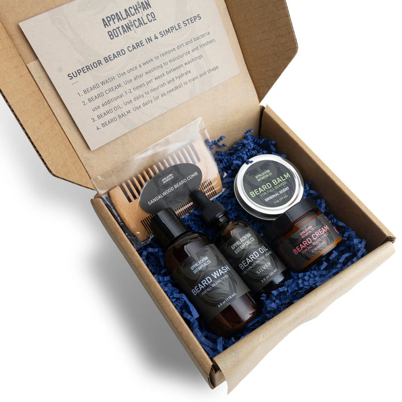 Appalachian Botanical Co. Complete Beard Care Kit Shaving & Grooming Gift Set White Smoke Silver / Original Scent