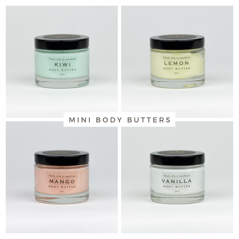 The Salt Cellar Mini Body Butter Light Gray Vanilla Body Butter,Mango Body Butter,Lemon Body Butter,Kiwi Body Butter,Lavender Body Butter
