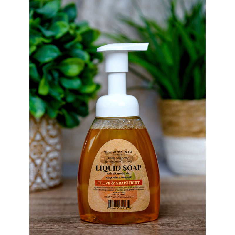 MION Artisan Soap Co. Liquid Soap | Luxurious Foam for Hands & Body Black Clove & Grapefruit