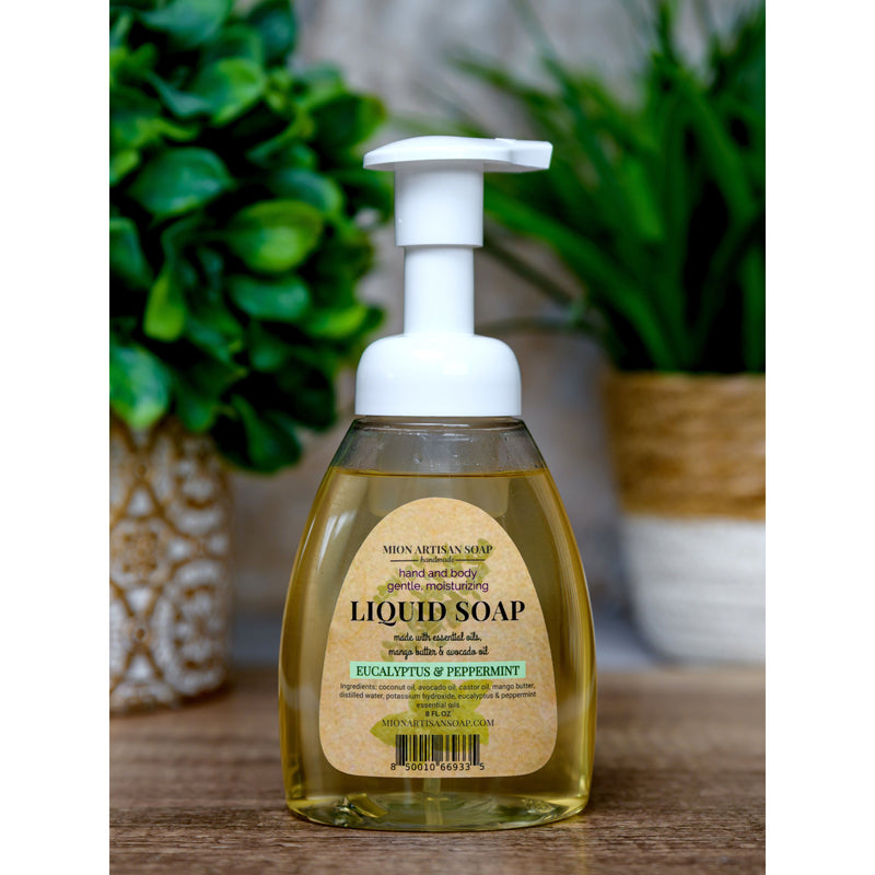 MION Artisan Soap Co. Liquid Soap | Luxurious Foam for Hands & Body Black Eucalyptus & Peppermint