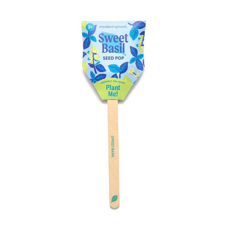 Modern Sprout Seed Pops - Garden Playful Planting Light Gray Sweet Basil 1pk