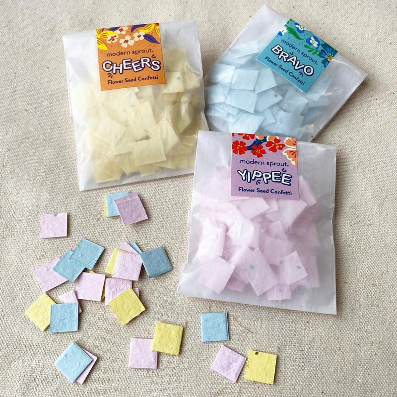 Modern Sprout Seed Paper Confetti Refill Packs Playful Planting Gray Cheers 1pk,Yippee 1pk,Bravo 1pk,Cheers 12pk,Bravo 12pk,Yippee 12pk,Mixed 12pk