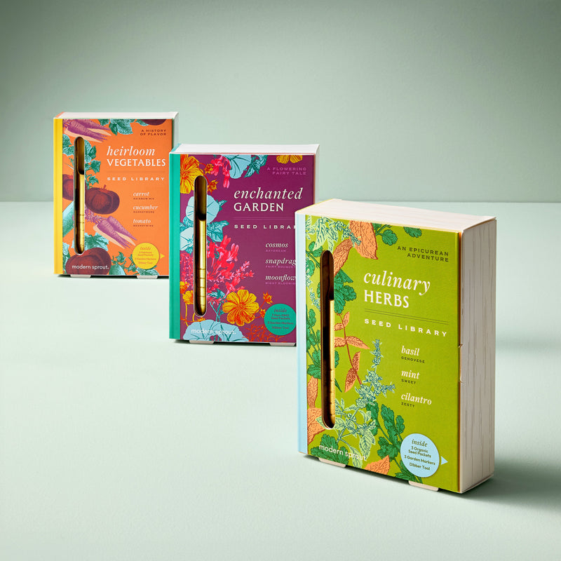 Modern Sprout Seed Library Gift Set Light Gray Culinary Herbs,Heirloom Vegetables,Enchanted Garden