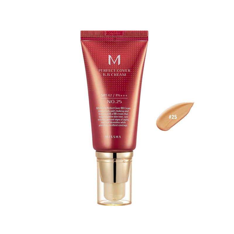AsiaBeautyMall Missha M Perfect Cover BB Cream #25 Warm Beige Foundation White Smoke