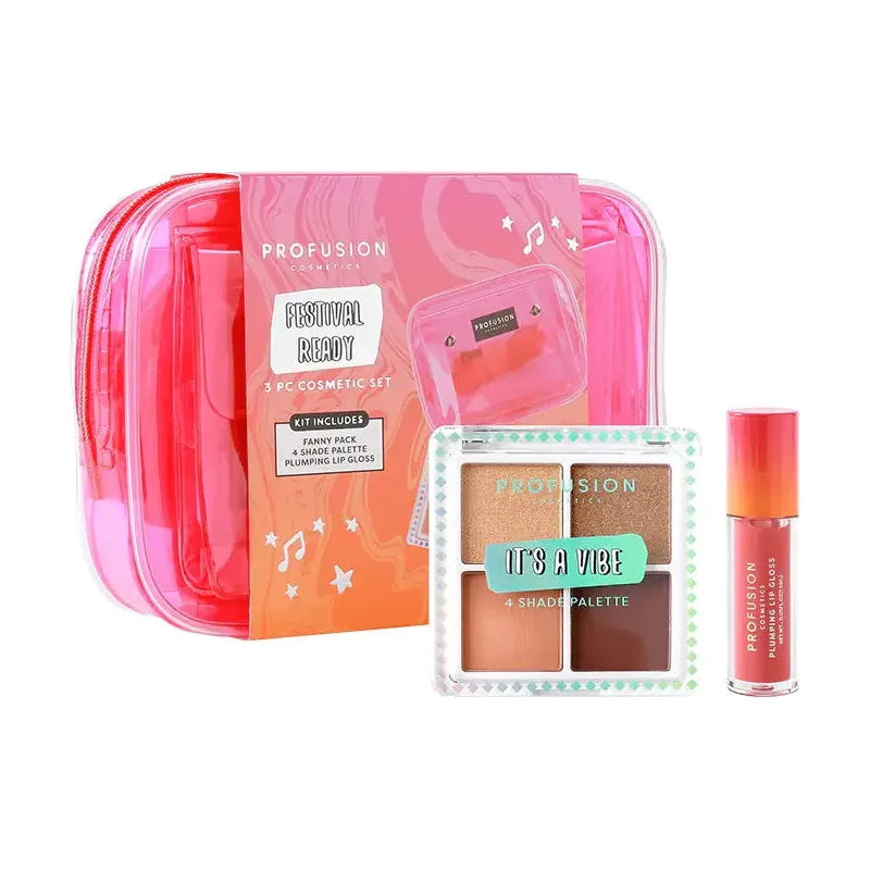 Profusion Cosmetics It's a Vibe | Festival Ready 3-pc Bag & Cosmetic Set Eyes Light Coral