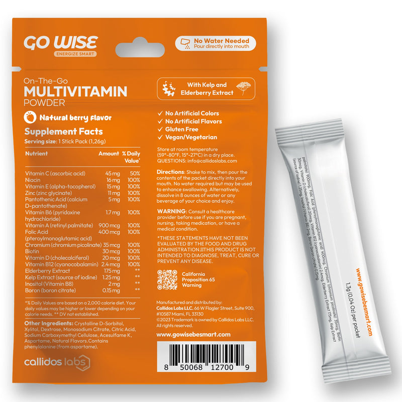 Go Wise Vegan Multivitamin Powder Stick Packs - No Water Needed Multivitamin White Smoke 28 Stick Packs,14 Stick Packs,42 Stick Packs