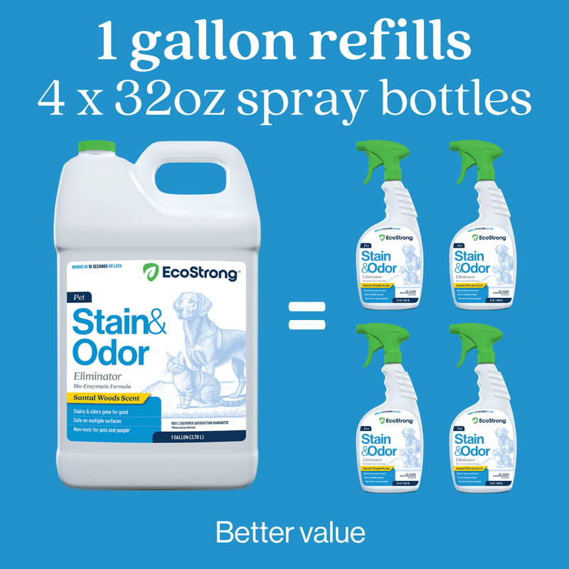 EcoStrong Pet Stain and Odor Eliminator Pet & Animal > Pet Stain & Odor Light Sea Green Citrus / 1 Gallon Jug,Citrus / 32 oz Sprayer Bottle and 1 Gallon Refill,Citrus / 32 oz Sprayer Bottle,Jasmine Bloom / 1 Gallon Jug,Jasmine Bloom / 32 oz Sprayer Bottle and 1 Gallon Refill,Jasmine Bloom / 32 oz Sprayer Bottle,Santal Woods / 1 Gallon Jug,Sa