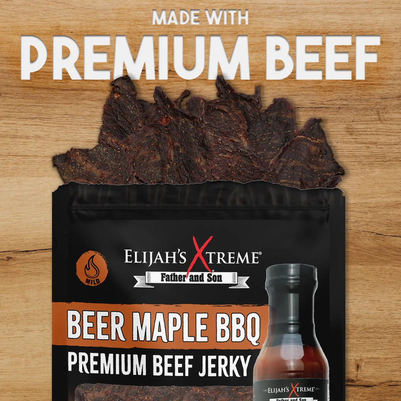 Elijah's Xtreme Beer Maple BBQ Beef Jerky - 6 bags (1lb) Beef Jerky Black