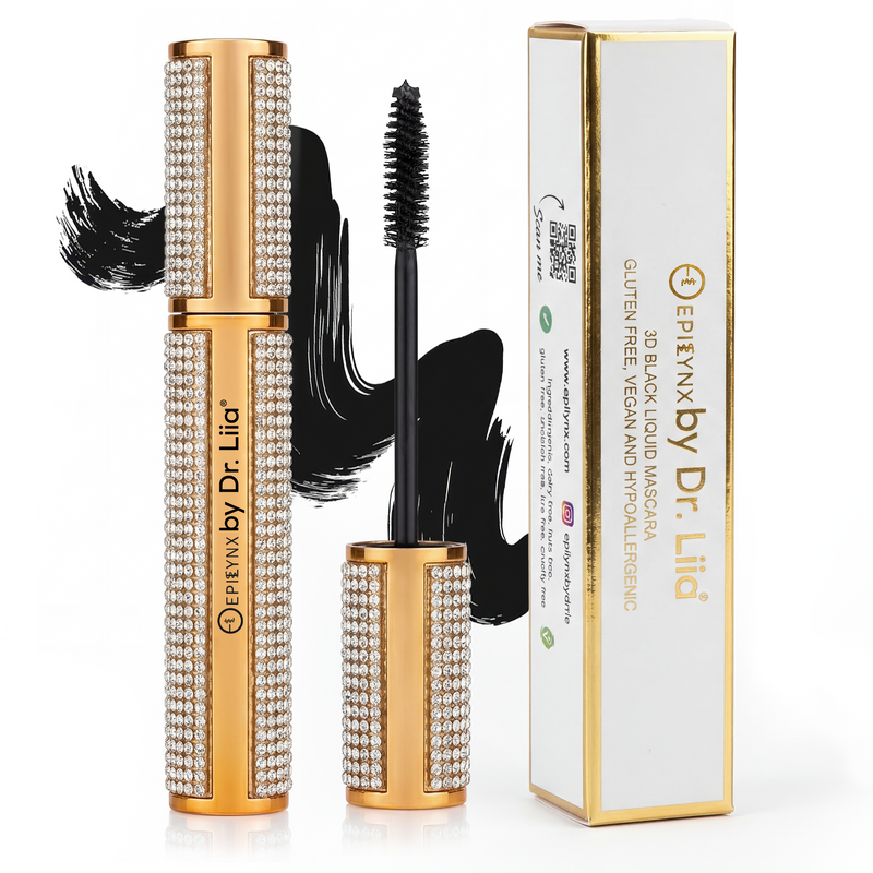EpiLynx Mega Volume Vegan Mascara Black and Blue – Smudge-Proof with Handmade Diamond Case White Smoke Blue,Black