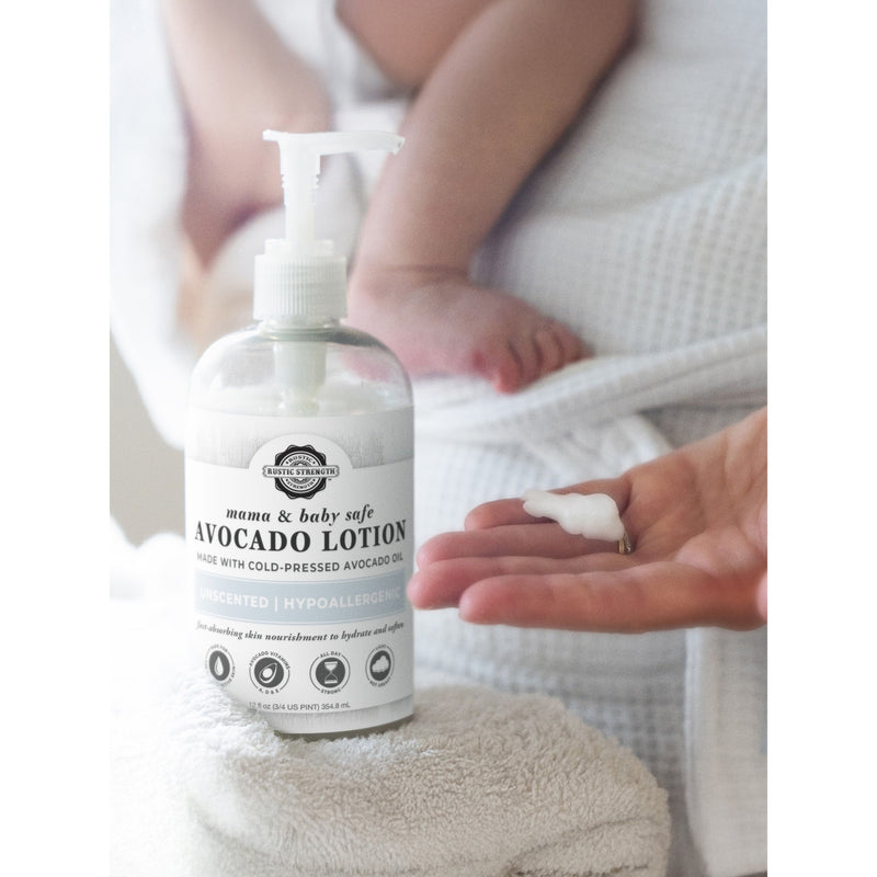 Rustic Strength Avocado Lotion | Mama + Baby Safe Lotion Gray 16 oz Plastic,Gallon Jar Plastic,Gallon Jar Glass