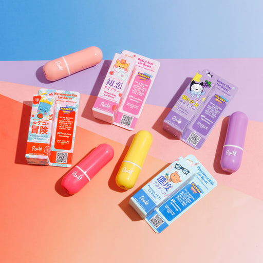 Rude Cosmetics Manga Collection Lip Balm Lip Balms Pink Watermelon Kiss,Peach Kiss,Grape Kiss,Pineapple Kiss