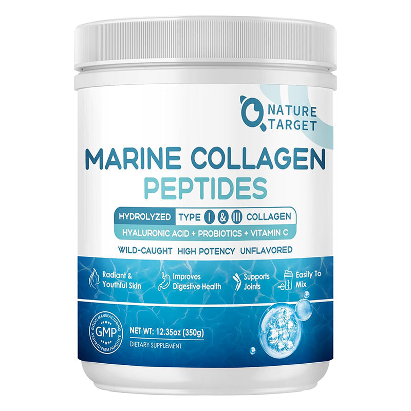 Nature Target Marine Collagen Peptides Powder, 10 Billion CFUs, 12.35 OZ Collagen White Smoke