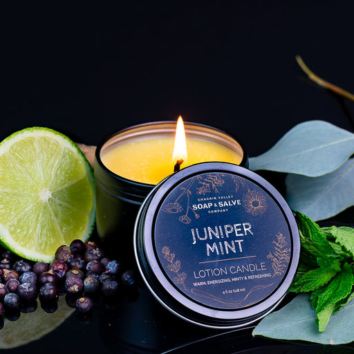 Chagrin Valley Soap & Salve Body & Massage Candle: Juniper Mint Massage Candle Black 4 fl oz Tin