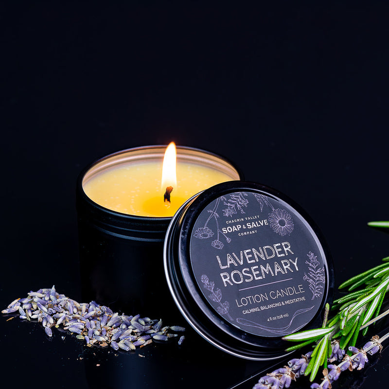 Chagrin Valley Soap & Salve Body & Massage Candle: Lavender Rosemary Massage Candle Black 4 fl oz Tin