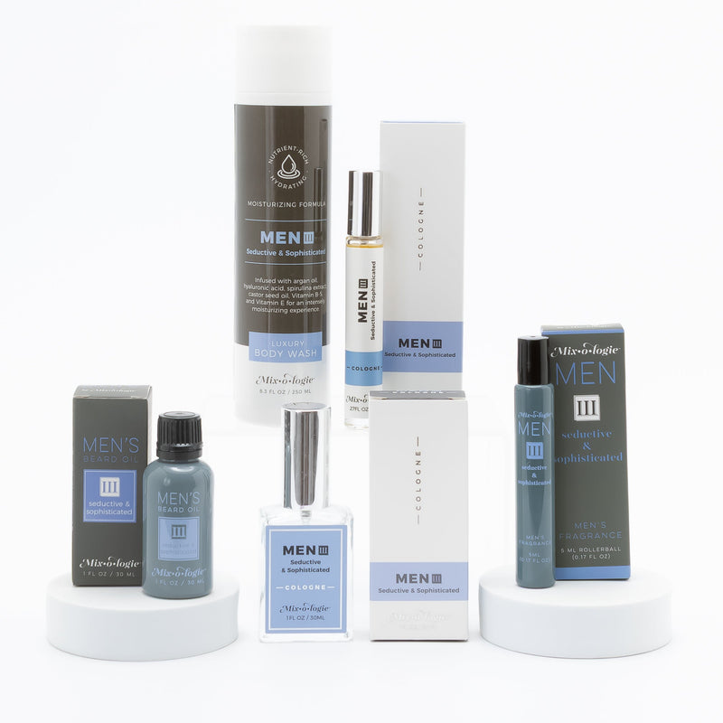 MIXOLOGIE Mixologie Men's III (Seductive and Sophisticated) Men's Products White Smoke Rollerball Cologne,Cologne Pen (8mL),Cologne Spray (30mL),Beard Oil,Luxury Body Wash,Bar Soap