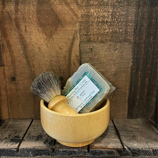 Soaplicity Men's Shaving Sets in Bamboo Men's Shaving Sets Dark Olive Green Bamboo Set w/ Crisp Shaving Soap,Bamboo Set w/ Redwood Shaving Soap,Bamboo Set w/ Dark Matter Shaving Soap,Bamboo Set w/ Unscented Shaving Soap,Bamboo Set w/ Voodoo Shaving Soap,Bamboo Set w/ Sampler Set