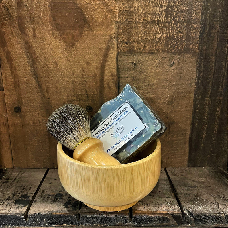 Soaplicity Men's Shaving Sets in Bamboo Men's Shaving Sets Dark Olive Green Bamboo Set w/ Crisp Shaving Soap,Bamboo Set w/ Redwood Shaving Soap,Bamboo Set w/ Dark Matter Shaving Soap,Bamboo Set w/ Unscented Shaving Soap,Bamboo Set w/ Voodoo Shaving Soap,Bamboo Set w/ Sampler Set