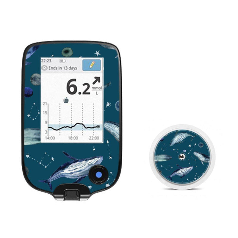 Peelz Midnight Whales for Freestyle Libre 2 Peelz/Stickers White Smoke Receiver + Sensor,Sensor Only