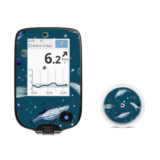 Peelz Midnight Whales for Freestyle Libre 2 Peelz/Stickers White Smoke Receiver + Sensor,Sensor Only
