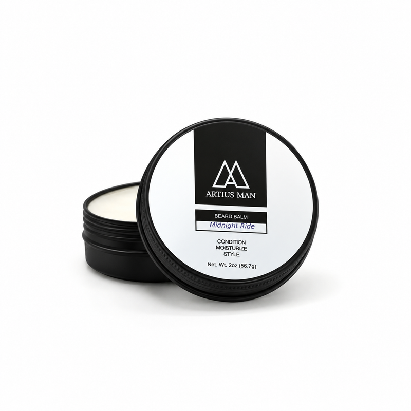Artius Man Midnight Ride Beard Balm – Spiced Black Licorice Beard Styling Balm (2 oz) Beard Balm White Smoke