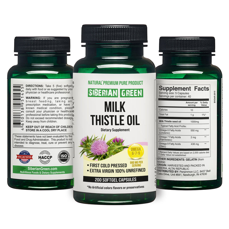SiberianGreen.com Siberian Green Milk Thistle Oil Capsules – 200 Count Cooking Oils White Smoke