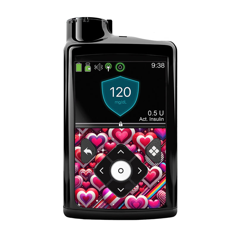 Peelz Sparkly Hearts Sticker for Medtronic MiniMed 770G & 780G Peelz/Stickers Black Whole System Peelz (front back + clip)