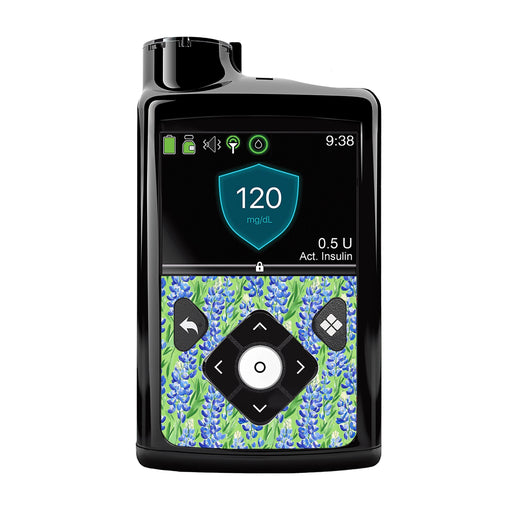 Peelz Blue Blooms for Medtronic MiniMed 770G & 780G Peelz/Stickers Black Whole System Peelz (front back + clip),Front Peelz,Back and Clip Peelz