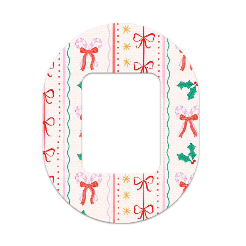 Peelz Holly Jolly Ribbon Tandem Mobi Patch Tape - Pump Peelz Patch Medical Tape White Smoke 12-Pack (Set of 12 Patches),4-Pack (Set of 4 Patches),1-Patch (One Single Patch)