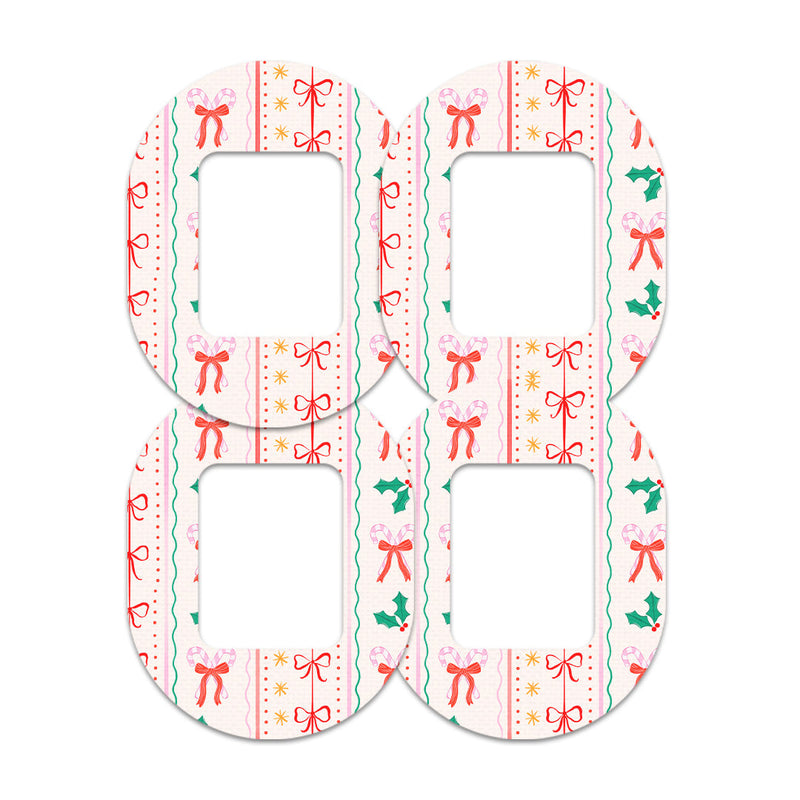Peelz Holly Jolly Ribbon Tandem Mobi Patch Tape - Pump Peelz Patch Medical Tape White Smoke 12-Pack (Set of 12 Patches),4-Pack (Set of 4 Patches),1-Patch (One Single Patch)