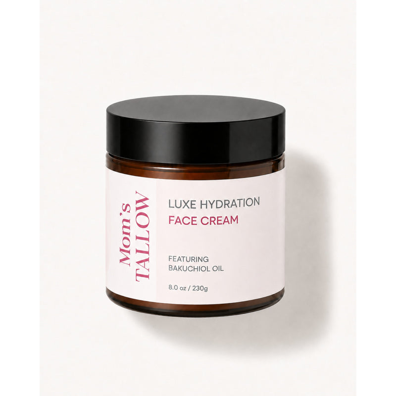 Mom’s Tallow Luxe Hydration Tallow Face Cream White Smoke 8 oz amber glass